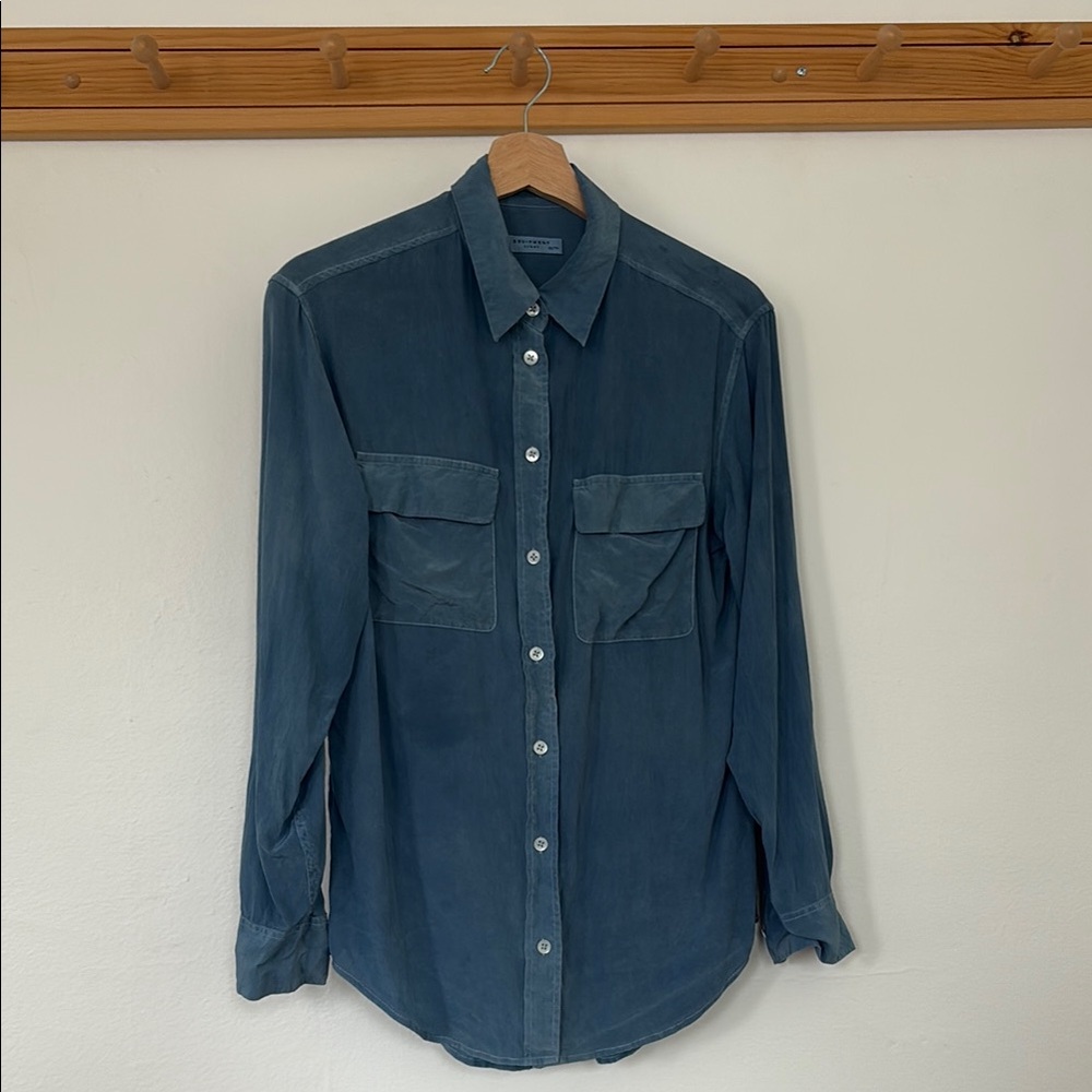 Women’s silk button up shirt. Indigo dyed. Very cool